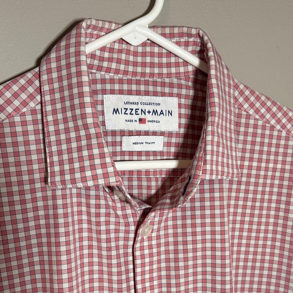 Mizzen+Main Men's Red Gingham Button-Down Shirt - Picture 2 of 3